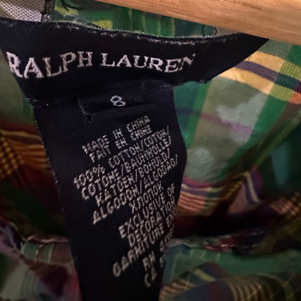 🌟Ralph Lauren Kids🌟 Plaid Sleeveless Top - Ruffle Green and Purple Size 8 - Picture 3 of 3